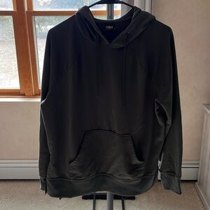 Dark olive green sweatshirt.